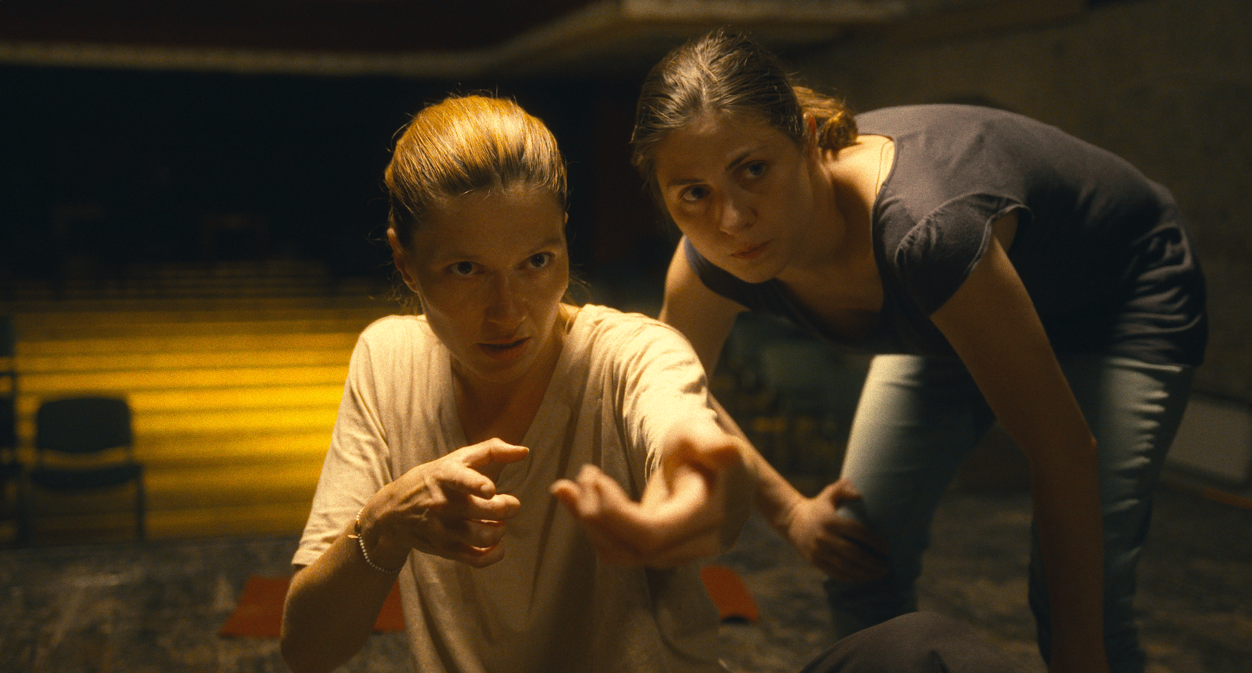 Still from The Hamlet Syndrome. Close up of a woman explaining something to another woman.